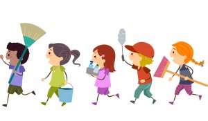 Stickman Illustration of Kids Carrying Cleaning Tools