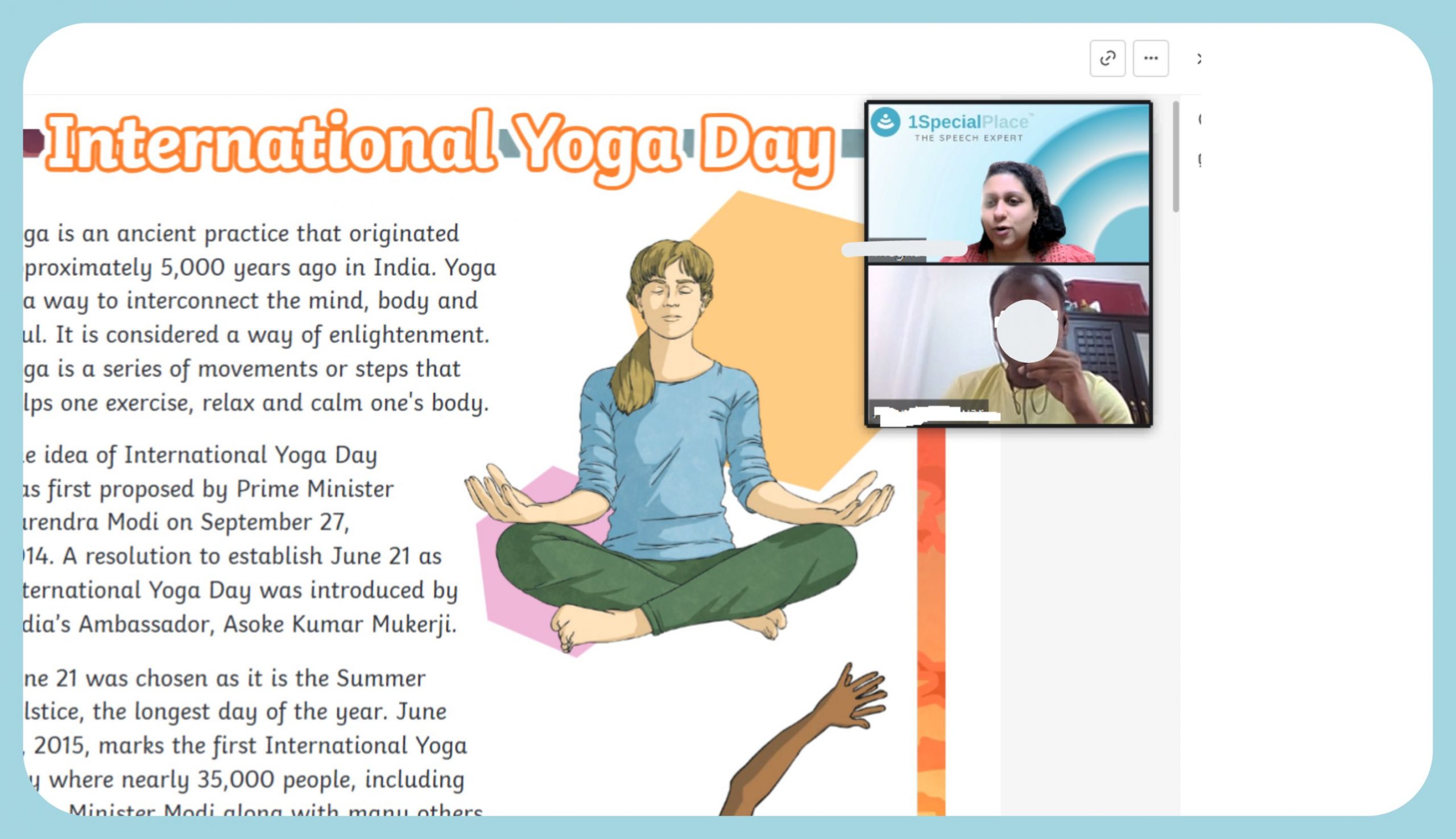 Yoga day activity with 1specialplace